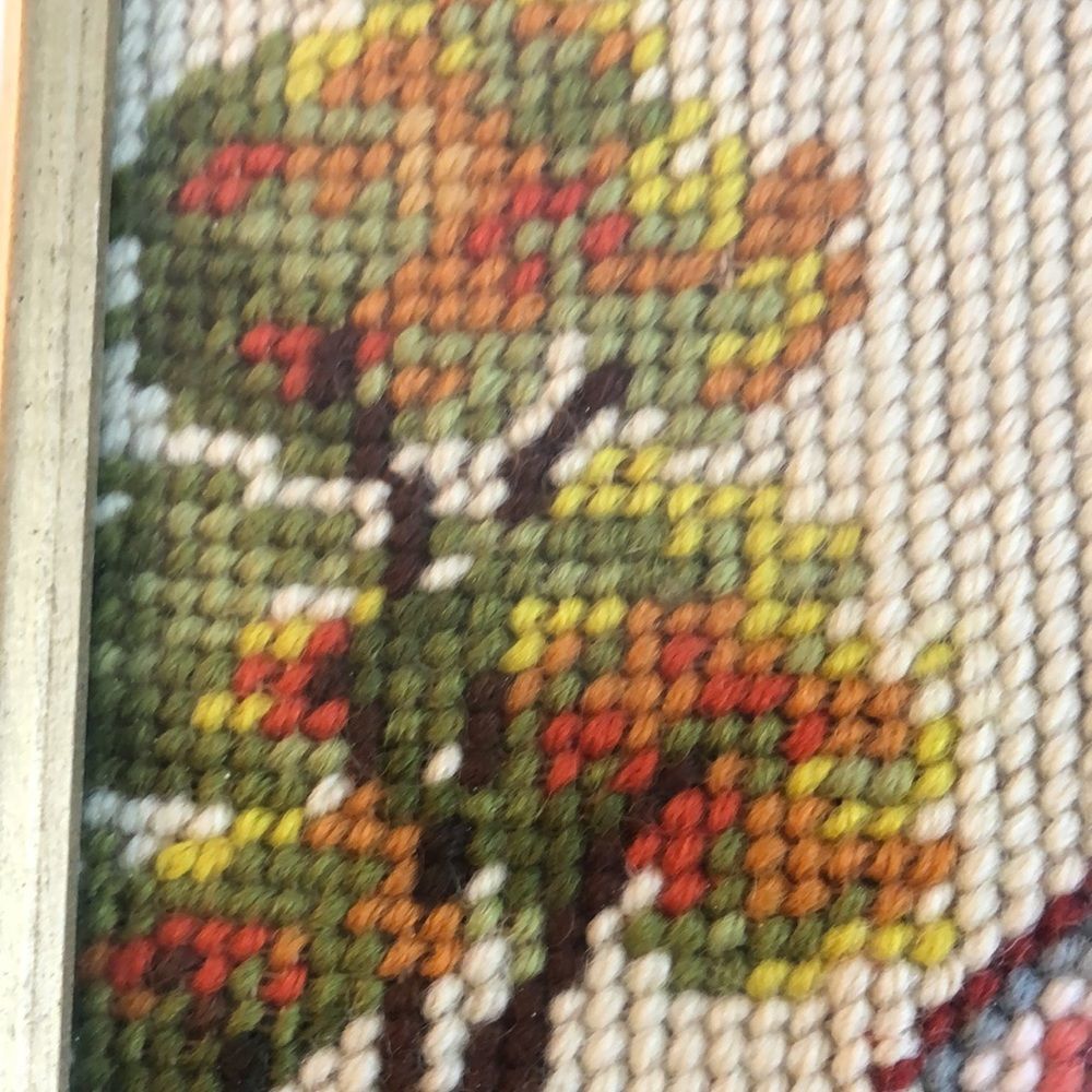 needlepoint of haystacks, farmhouse, autumn tree, silo/framed 10 1/2 x 8 1/2 - Picture 11 of 12